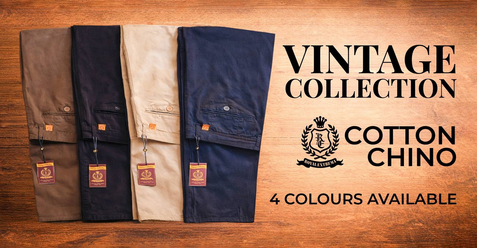 Folded cotton chinos in four colours