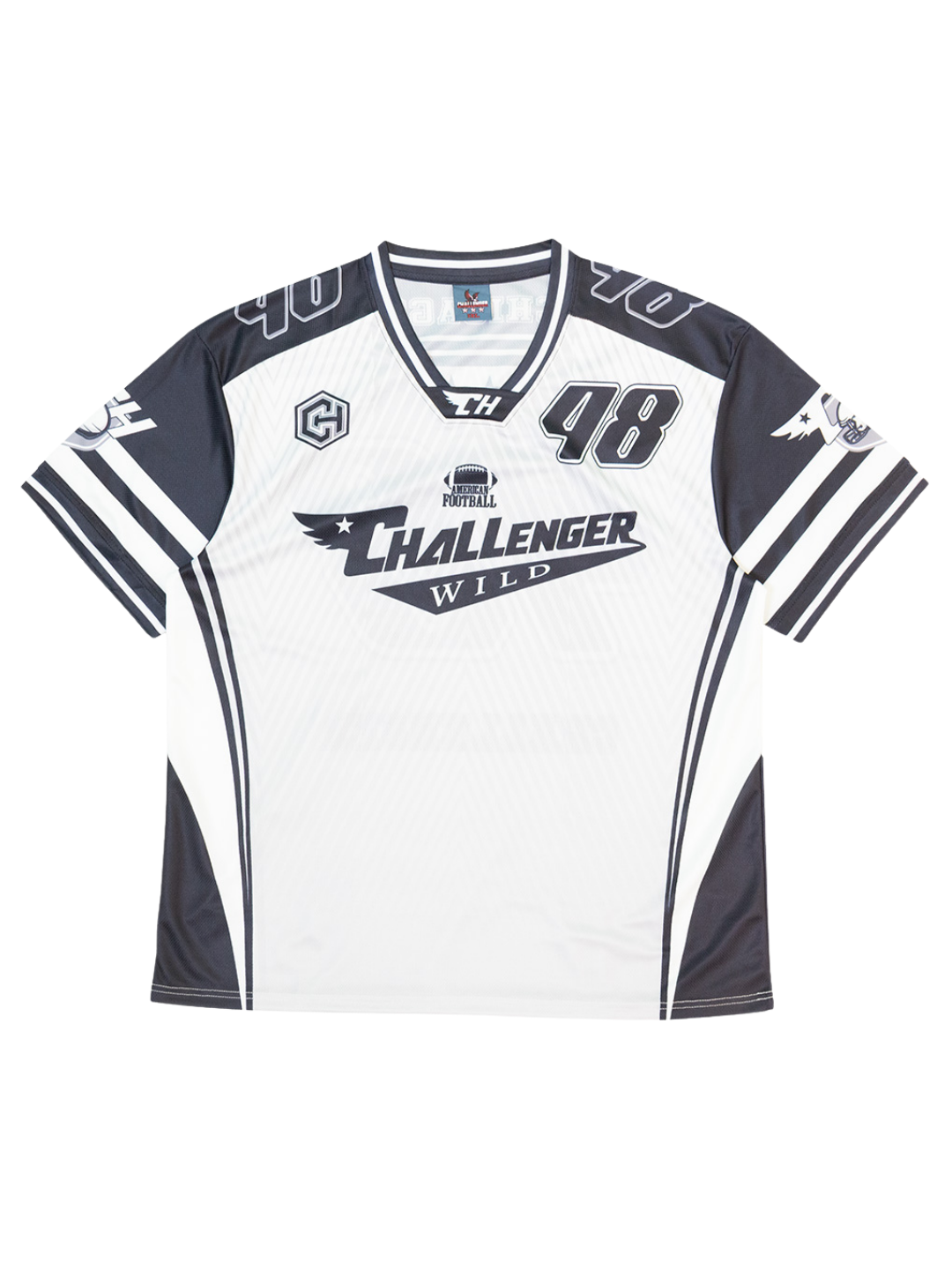 White and navy performance sports jersey