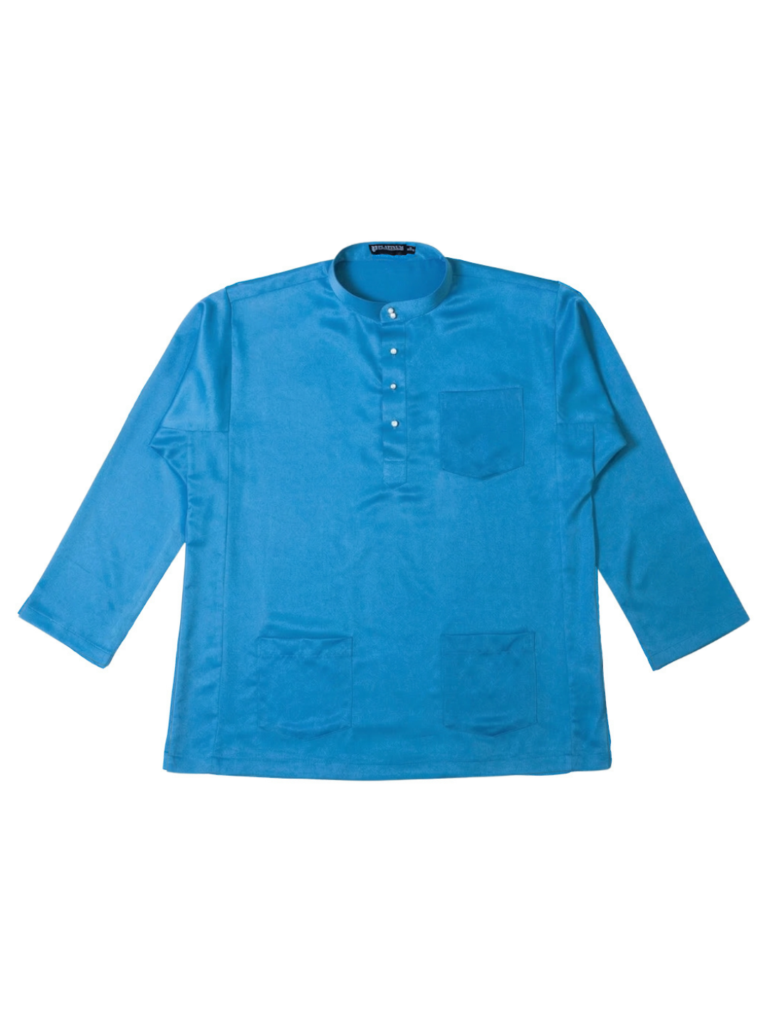 Teal mandarin-collar cotton shirt